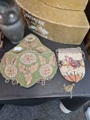 Two items in this lot:  A late Victorian or Edwardian beaded handbag or reticulr, circa 1900, with b