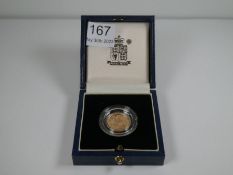 'The Royal Mint'; a cased 22ct yellow gold proof half Sovereign in capsule dated 1999 'The Last Half