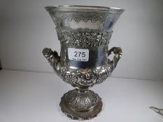 A late 18th Century, attractive silver Georgian Campana shaped vase, very large in style, having hea
