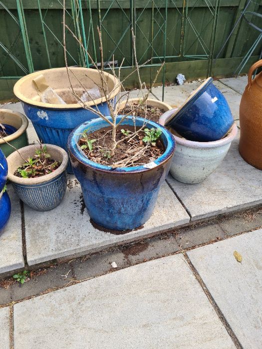 Selection of mostly blue glazed garden planters - Image 2 of 3