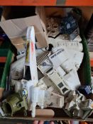 A quantity of Star Wars toys and figures and a tray of die cast vehicles