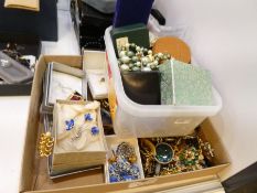 Tray of vintage costume jewellery paste set examples, brooches, bracelets etc a boxed Christian Dior