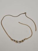 9ct yellow gold herringbone design necklace with two tone twisted panel suspended with diamonds appr