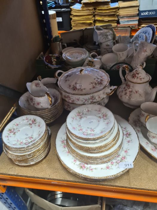 A selection of Paragon china, Victorian Rose pattern, including lidded tureens, various plates, teap