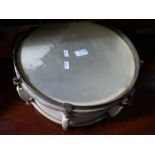 An old drum having cream painted band, 36cm