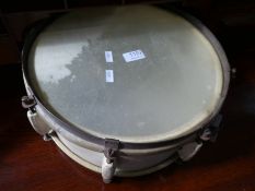 An old drum having cream painted band, 36cm