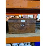 An antique brass bound travelling box, probably coromandel and one other Burr Walnut travelling box