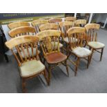 Eleven kitchen chairs, 4 having open arms