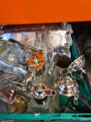 A quantity of silver plated items to include a punch bowl and claret jug