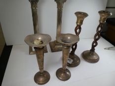 A pair of William Aitken Silver Victorian trumpet vases having a raised pedestal circular base. Hall