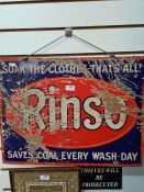 An old Iron enamelled sign for 'Rinso', 61cm x 46cm