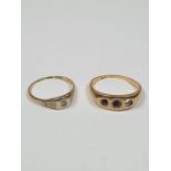 A 14ct gold ring, set with garnets, AF, size N, approx 3.36g together with a 9ct gold ring set with