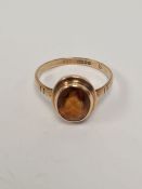 9ct yellow gold dress ring set with oval faceted citrine, marked 375, size P, approx 2.5g