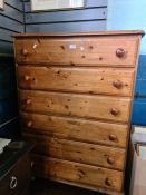 A Stag Minstrel chest of drawers, a pine chest and a reproduction oak bookcase