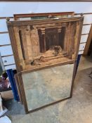 A reproduction Roman style mirror, pictures and prints