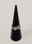 White gold possibly 18ct crossover design illusion set diamond ring size N, marks worn, approx 4g