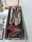 Two pairs of Chinese silk embroidered shoes