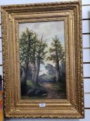 A pair of Victorian style oil paintings of figures in wooded landscape, signed G. Kaller, 30.5cm x 5