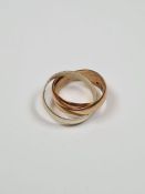 9ct yellow gold two tone Russian wedding band, size J, marked 375, approx 4.57g