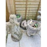 Various reconstituted stone garden statues and planters