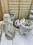 Various reconstituted stone garden statues and planters