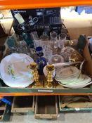 Three trays of china ware including Salisbury Lily pattern. Wedgwood, etc