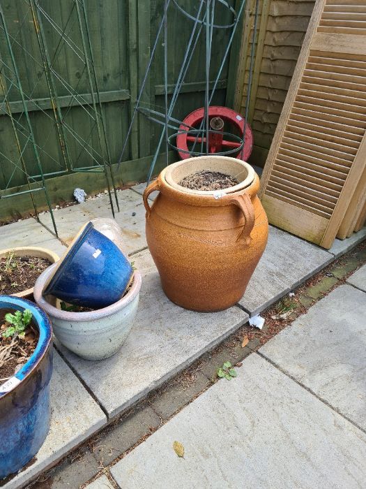 Selection of mostly blue glazed garden planters - Image 3 of 3