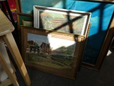 A quantity of pictures including a 1960s painting by Frank Bayley