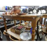 A modern pine oblong kitchen table with 6 chairs