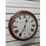 An antique mahogany fusee wall clock having dial marked "The Hunters Inn, Swanmore", with 12" dial