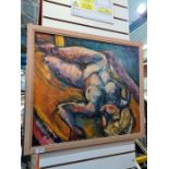 T. S. Batho, two 1960s oil paintings of Lying Nude and Jack in the Box. both signed and dated