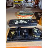 Black lacquer dressing table items and sundry