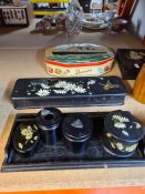 Black lacquer dressing table items and sundry