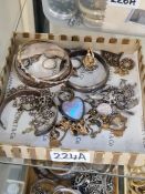 Tray of antique and later silver jewellery to include charm bracelet bangles, pretty heart shaped br