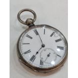 A fine silver pocket watch marked Argent, having engine turned reverse with a vacant central cartouc