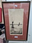 An early 20th Century etching of boats by Johnstone Baird and one other etching by Edward Sharland o