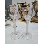 A Georgian single knop air twist wine glass, 15cm high approx, 5.2cm diameter approx. Plus, an air t