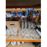 A selection of cut glass drinking vessels including brandy tumblers and Champagne flutes, etc