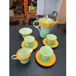 A 1930s Art Deco Shelley Harmony 'Drip ware' part tea or coffee set, produced for Lawleys of Regent