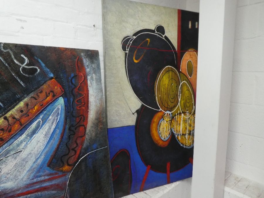 Two large modern abstract style paintings, unframed - Image 3 of 3