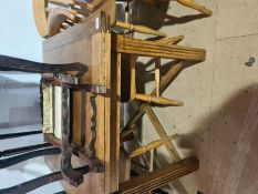 A set of 5 kitchen chairs, an oak drawer leaf dining table and a small folding chair