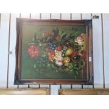 A reproduction oil painting still life vase of flowers, unsigned, 49.5cm x 60cm
