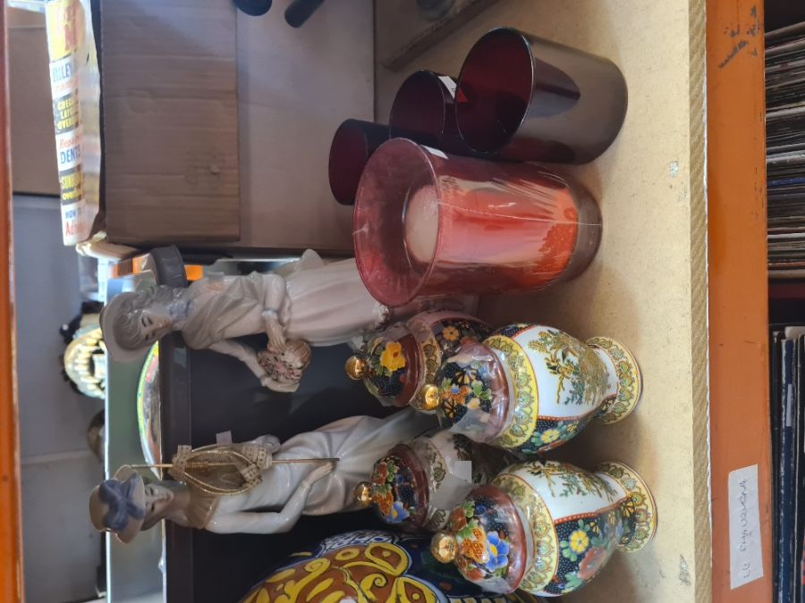 A pair of Spanish figurines, two pairs of modern ginger jars and sundry