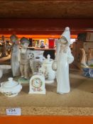 Two Lladro figures, a Beleek vase and sundry