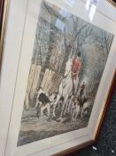 A pair of reproduction hunting prints titled morning and evening