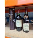 A bottle of Aberlour Scotch Whisky, 2 1980s bottles of red wine and sundry