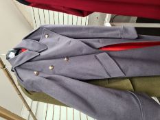 A household cavalry officers great coat, grey and a mounted regiments coat