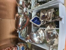 Two small trays of silver plated items and similar