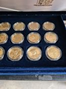 A set of 12, Royal Mint Commemorative coins for British Military Leaders, gold plated, two dollars e