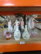 Two Lladro and two Nao figures, glass paperweights and sundry
